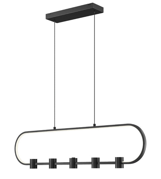 Z-Lite Saros 42" 5-Light LED-Integrated Matte Black Aluminum Frame White Silicone Shade Linear Chandelier