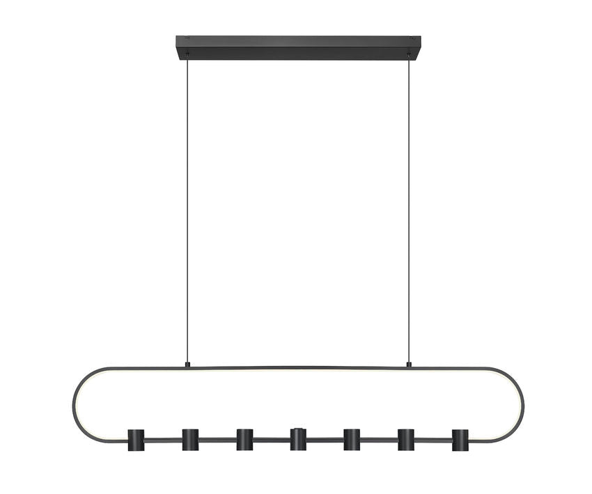 Z-Lite Saros 54" 7-Light LED-Integrated Matte Black Aluminum Frame White Silicone Shade Linear Chandelier