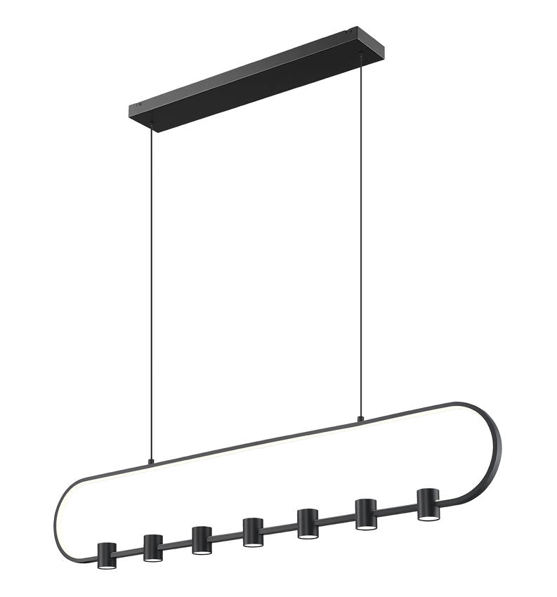Z-Lite Saros 54" 7-Light LED-Integrated Matte Black Aluminum Frame White Silicone Shade Linear Chandelier