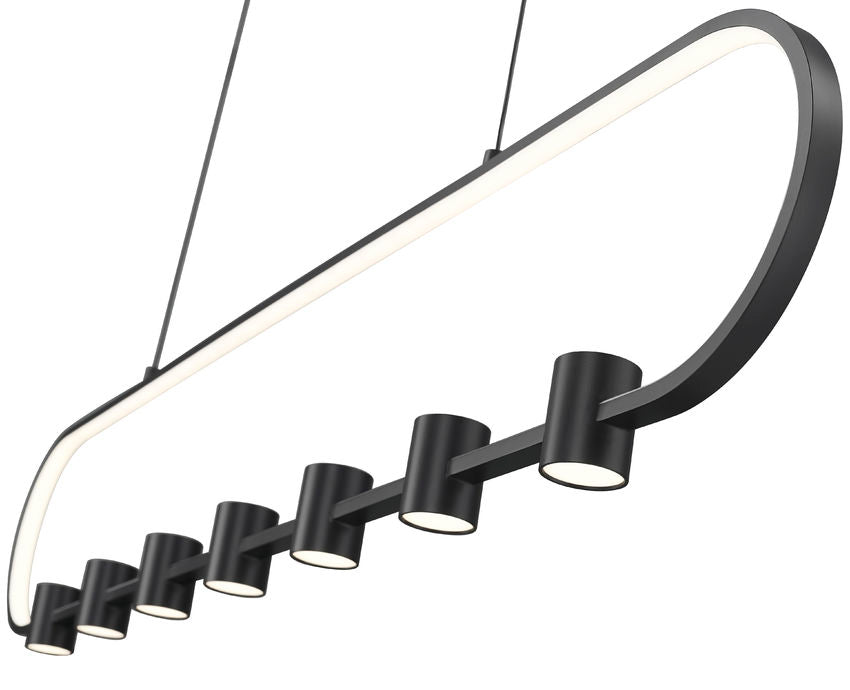 Z-Lite Saros 54" 7-Light LED-Integrated Matte Black Aluminum Frame White Silicone Shade Linear Chandelier