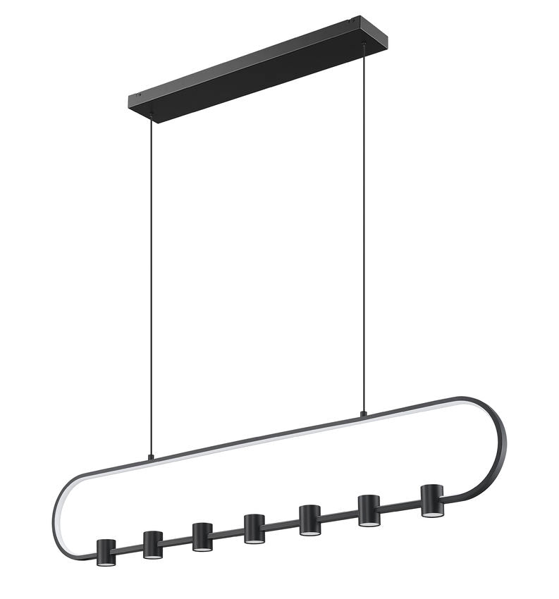 Z-Lite Saros 54" 7-Light LED-Integrated Matte Black Aluminum Frame White Silicone Shade Linear Chandelier