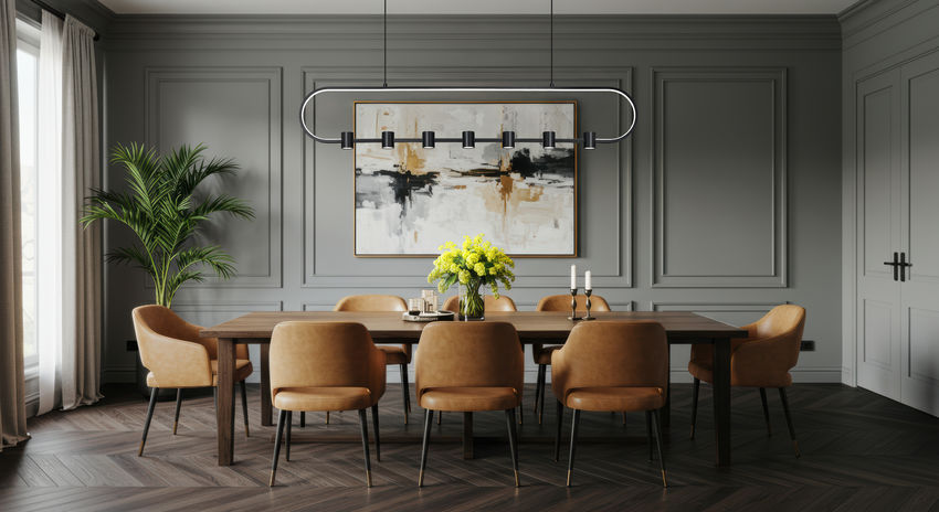 Z-Lite Saros 54" 7-Light LED-Integrated Matte Black Aluminum Frame White Silicone Shade Linear Chandelier