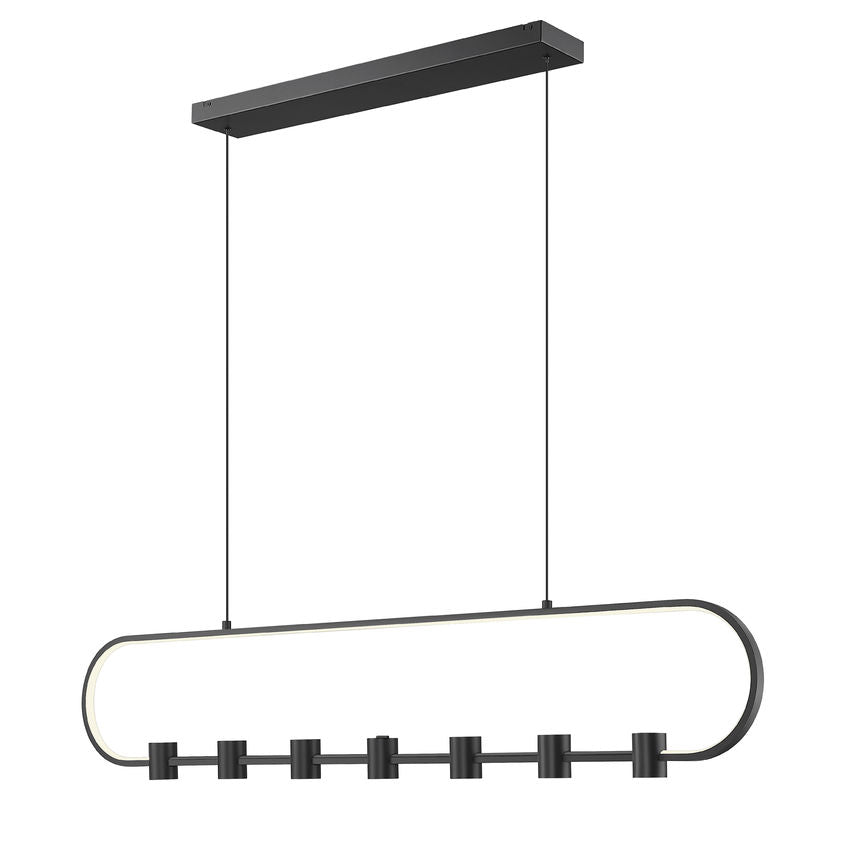Z-Lite Saros 54" 7-Light LED-Integrated Matte Black Aluminum Frame White Silicone Shade Linear Chandelier