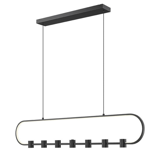 Z-Lite Saros 54" 7-Light LED-Integrated Matte Black Aluminum Frame White Silicone Shade Linear Chandelier