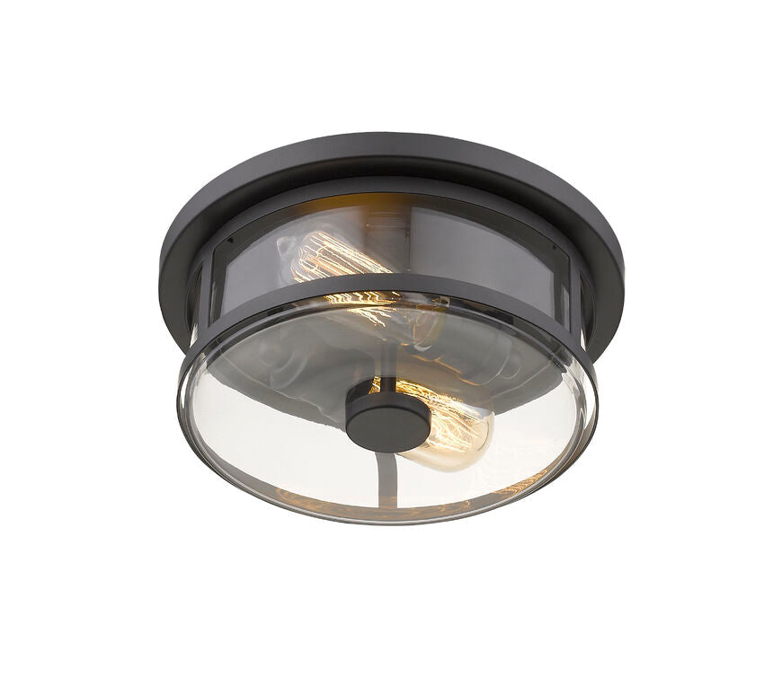 Z-Lite Savannah 11" 2-Light Bronze Flush Mount Lighting With Clear Glass Shade