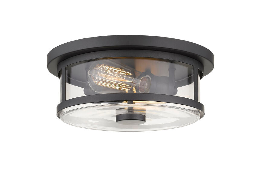 Z-Lite Savannah 11" 2-Light Bronze Flush Mount Lighting With Clear Glass Shade