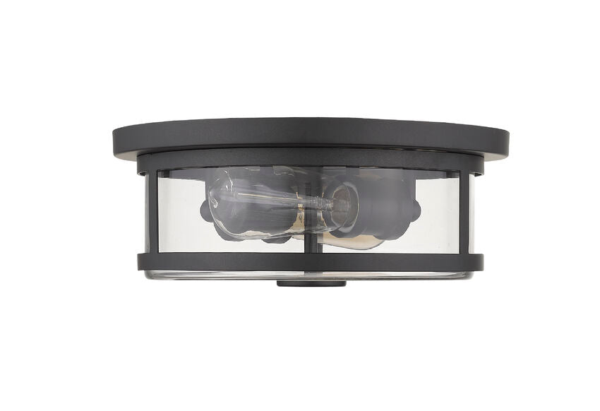 Z-Lite Savannah 11" 2-Light Bronze Flush Mount Lighting With Clear Glass Shade