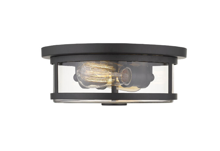 Z-Lite Savannah 11" 2-Light Bronze Flush Mount Lighting With Clear Glass Shade