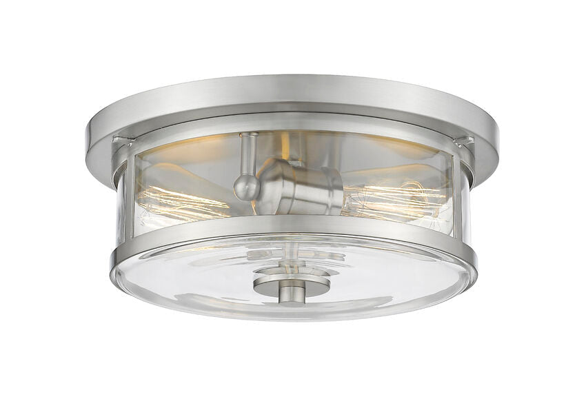 Z-Lite Savannah 11" 2-Light Brushed Nickel Flush Mount Lighting With Clear Glass Shade