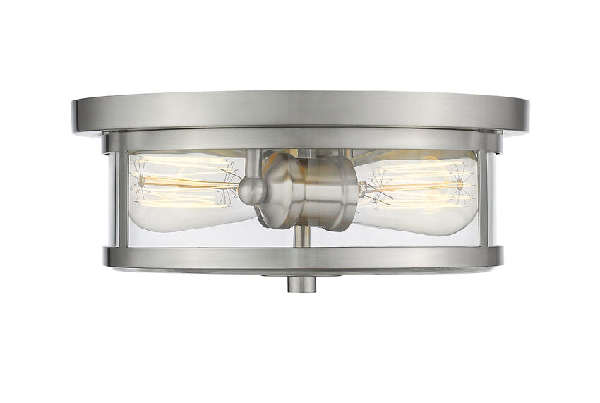 Z-Lite Savannah 11" 2-Light Brushed Nickel Flush Mount Lighting With Clear Glass Shade