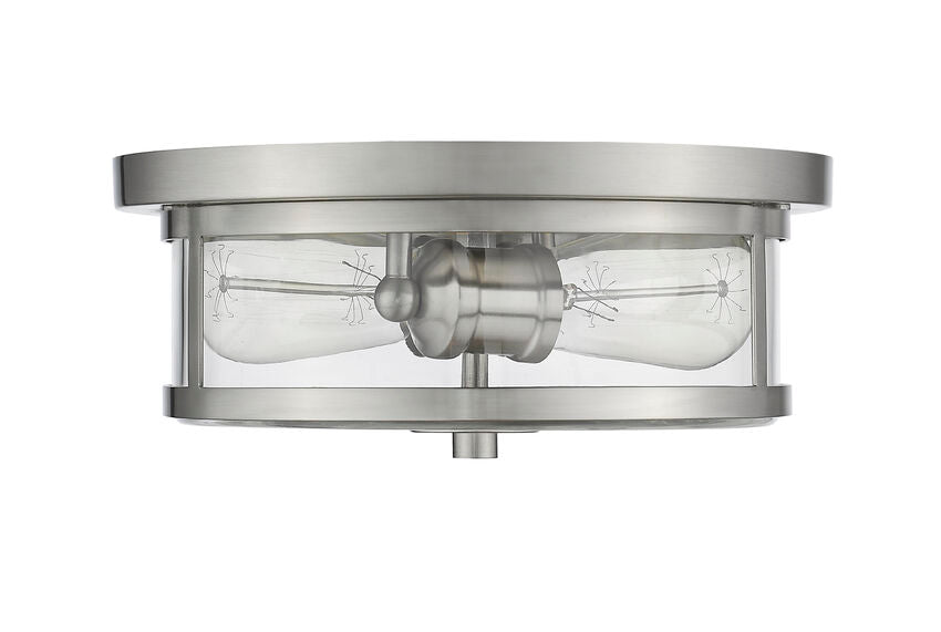 Z-Lite Savannah 11" 2-Light Brushed Nickel Flush Mount Lighting With Clear Glass Shade