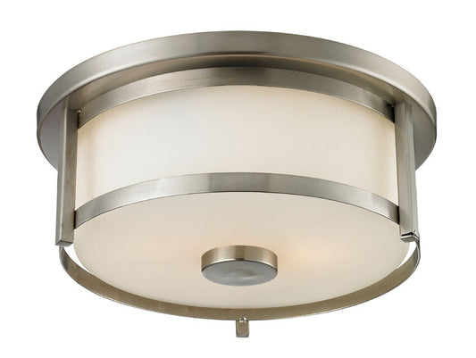 Z-Lite Savannah 11" 2-Light Brushed Nickel Flush Mount Lighting With Matte Opal Glass Shade