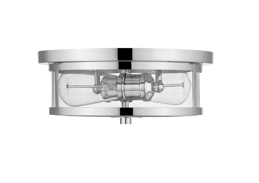 Z-Lite Savannah 11" 2-Light Chrome Flush Mount Lighting With Clear Glass Shade