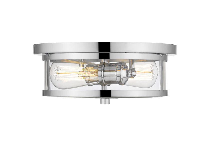 Z-Lite Savannah 11" 2-Light Chrome Flush Mount Lighting With Clear Glass Shade