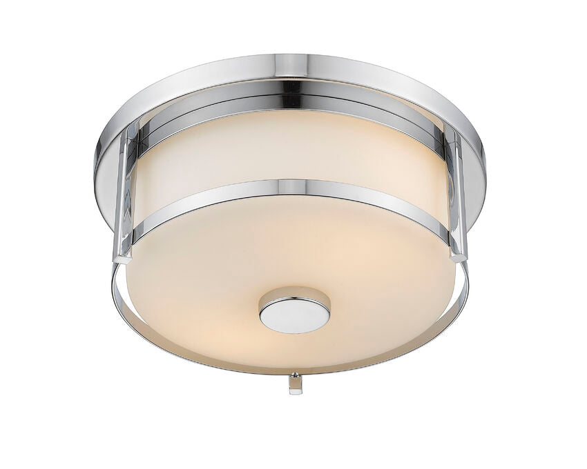 Z-Lite Savannah 11" 2-Light Chrome Flush Mount Lighting With Matte Opal Glass Shade