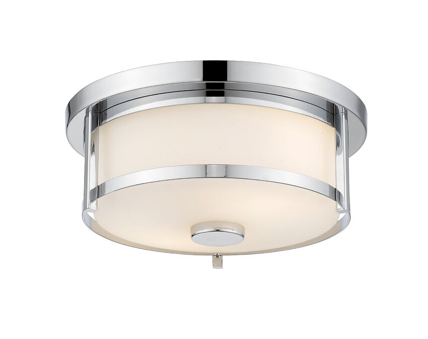 Z-Lite Savannah 11" 2-Light Chrome Flush Mount Lighting With Matte Opal Glass Shade