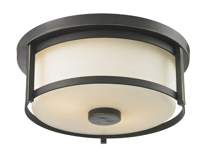 Z-Lite Savannah 11" 2-Light Olde Bronze Flush Mount Lighting With Matte Opal Glass Shade