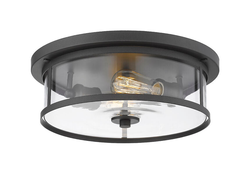 Z-Lite Savannah 14" 2-Light Bronze Flush Mount Lighting With Clear Glass Shade