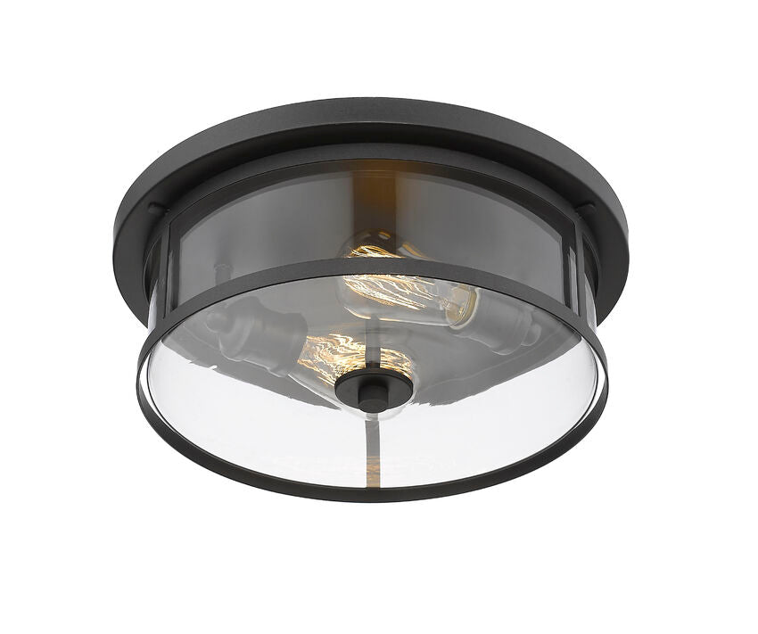 Z-Lite Savannah 14" 2-Light Bronze Flush Mount Lighting With Clear Glass Shade