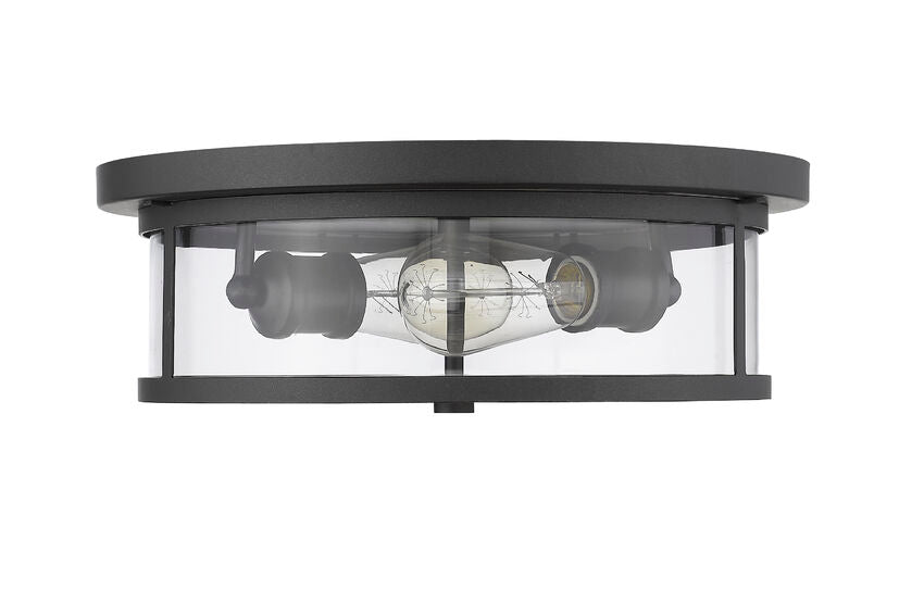 Z-Lite Savannah 14" 2-Light Bronze Flush Mount Lighting With Clear Glass Shade