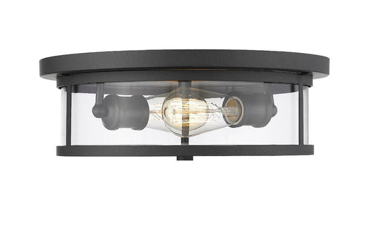 Z-Lite Savannah 14" 2-Light Bronze Flush Mount Lighting With Clear Glass Shade