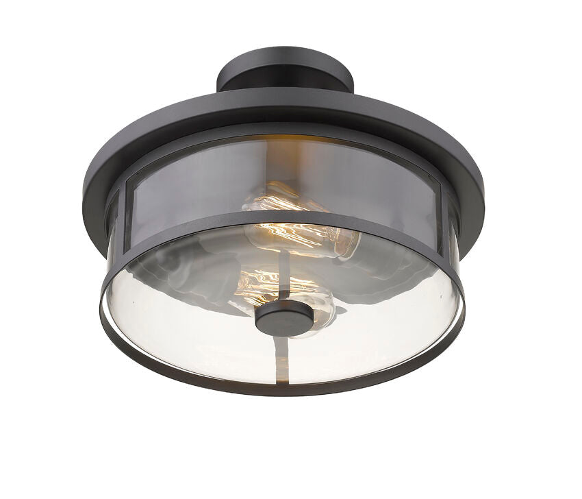 Z-Lite Savannah 14" 2-Light Bronze Semi Flush Mount With Clear Glass Shade