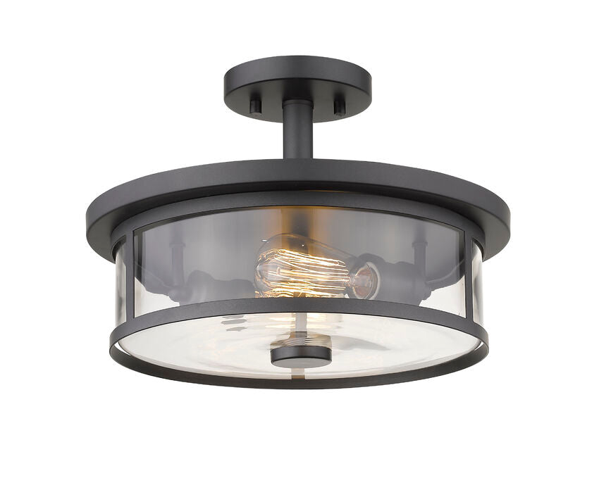 Z-Lite Savannah 14" 2-Light Bronze Semi Flush Mount With Clear Glass Shade