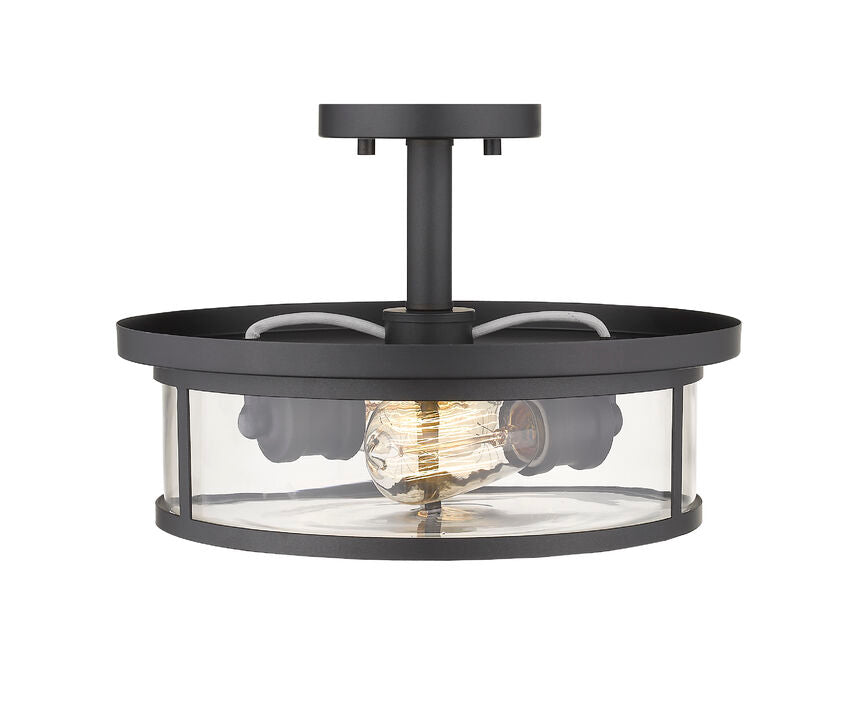 Z-Lite Savannah 14" 2-Light Bronze Semi Flush Mount With Clear Glass Shade