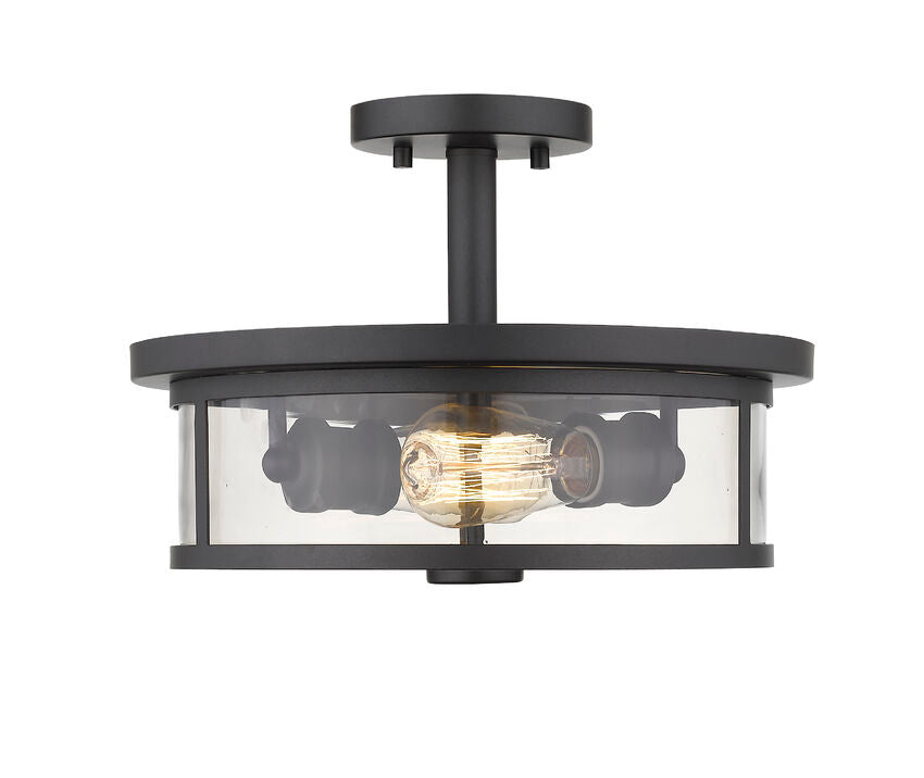 Z-Lite Savannah 14" 2-Light Bronze Semi Flush Mount With Clear Glass Shade