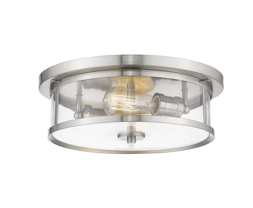 Z-Lite Savannah 14" 2-Light Brushed Nickel Flush Mount Lighting With Clear Glass Shade