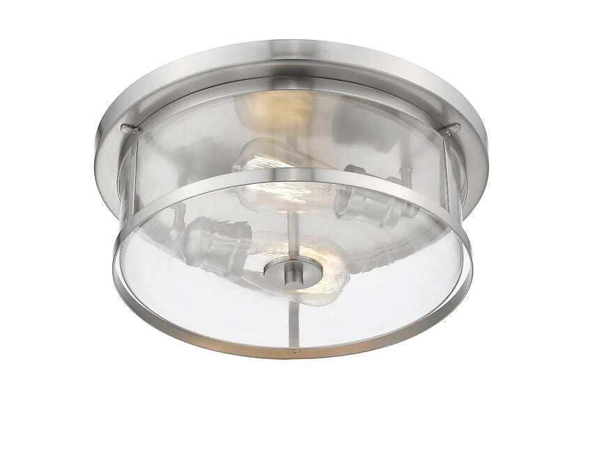 Z-Lite Savannah 14" 2-Light Brushed Nickel Flush Mount Lighting With Clear Glass Shade