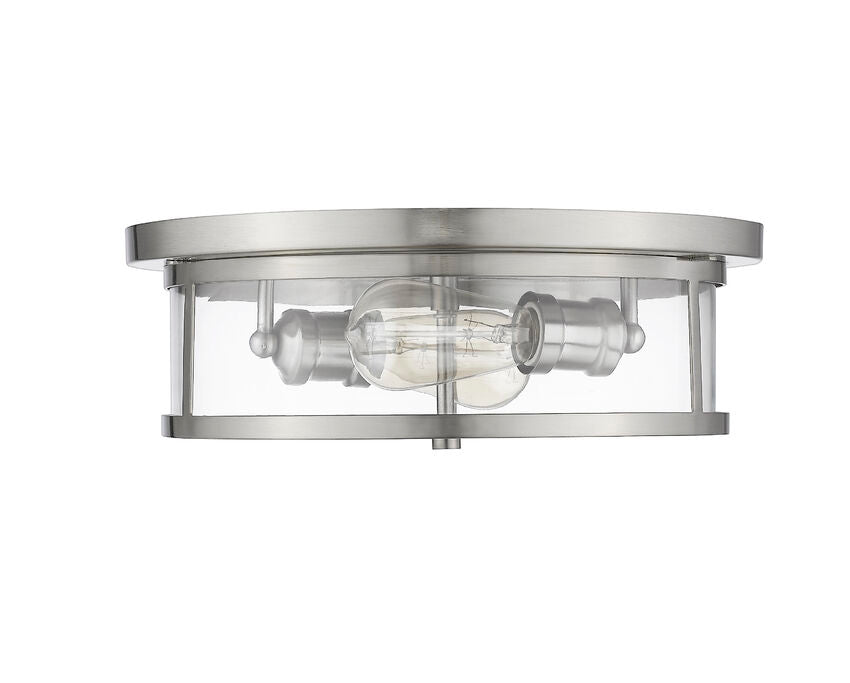 Z-Lite Savannah 14" 2-Light Brushed Nickel Flush Mount Lighting With Clear Glass Shade