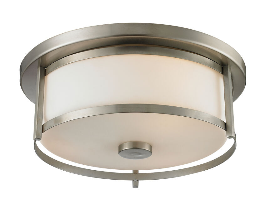 Z-Lite Savannah 14" 2-Light Brushed Nickel Flush Mount Lighting With Matte Opal Glass Shade