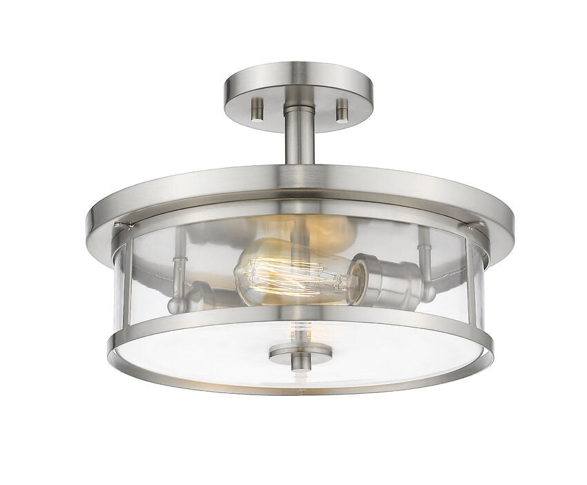 Z-Lite Savannah 14" 2-Light Brushed Nickel Semi Flush Mount With Clear Glass Shade