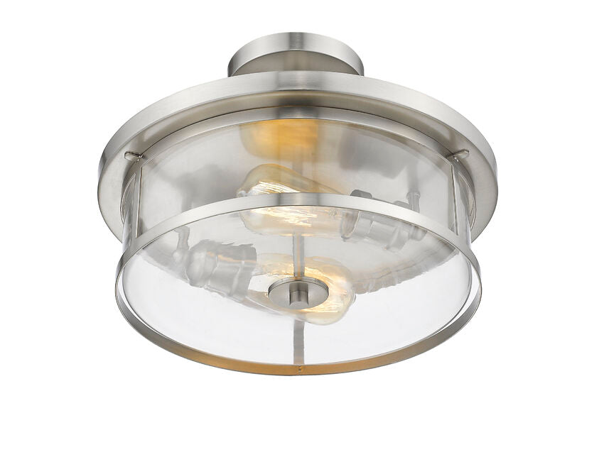 Z-Lite Savannah 14" 2-Light Brushed Nickel Semi Flush Mount With Clear Glass Shade