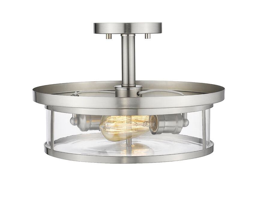 Z-Lite Savannah 14" 2-Light Brushed Nickel Semi Flush Mount With Clear Glass Shade