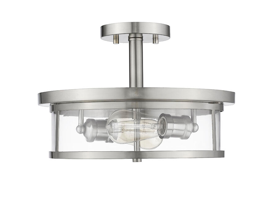 Z-Lite Savannah 14" 2-Light Brushed Nickel Semi Flush Mount With Clear Glass Shade