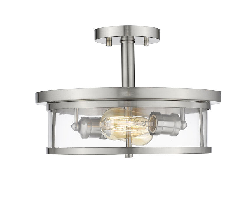 Z-Lite Savannah 14" 2-Light Brushed Nickel Semi Flush Mount With Clear Glass Shade