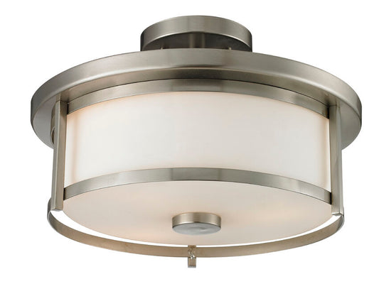 Z-Lite Savannah 14" 2-Light Brushed Nickel Semi Flush Mount With Matte Opal Glass Shade