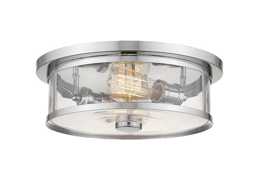 Z-Lite Savannah 14" 2-Light Chrome Flush Mount Lighting With Clear Glass Shade