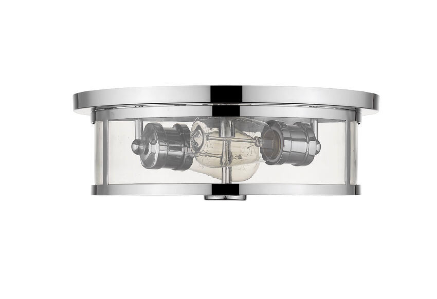 Z-Lite Savannah 14" 2-Light Chrome Flush Mount Lighting With Clear Glass Shade