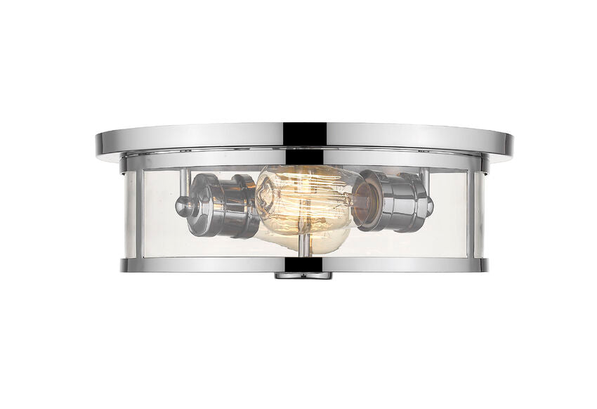 Z-Lite Savannah 14" 2-Light Chrome Flush Mount Lighting With Clear Glass Shade