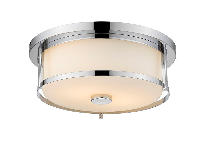 Z-Lite Savannah 14" 2-Light Chrome Flush Mount Lighting With Matte Opal Glass Shade