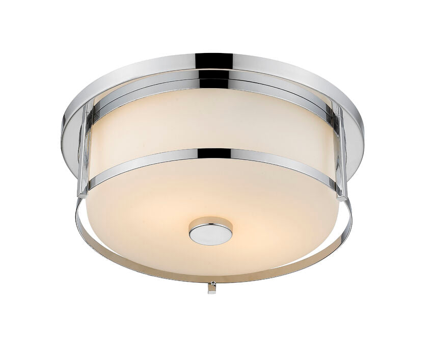 Z-Lite Savannah 14" 2-Light Chrome Flush Mount Lighting With Matte Opal Glass Shade