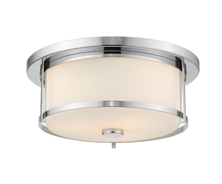 Z-Lite Savannah 14" 2-Light Chrome Flush Mount Lighting With Matte Opal Glass Shade