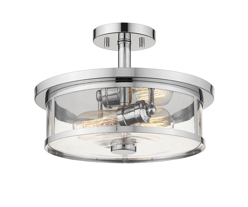 Z-Lite Savannah 14" 2-Light Chrome Semi Flush Mount With Clear Glass Shade