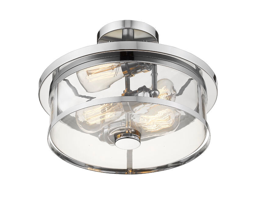 Z-Lite Savannah 14" 2-Light Chrome Semi Flush Mount With Clear Glass Shade