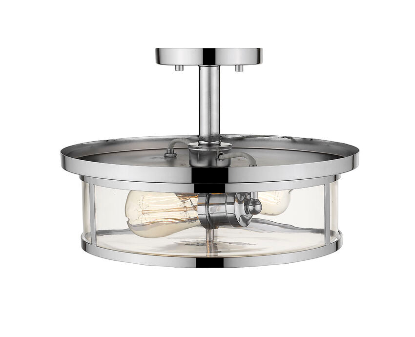 Z-Lite Savannah 14" 2-Light Chrome Semi Flush Mount With Clear Glass Shade