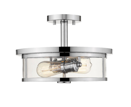 Z-Lite Savannah 14" 2-Light Chrome Semi Flush Mount With Clear Glass Shade