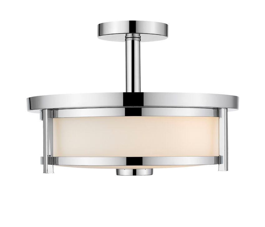 Z-Lite Savannah 14" 2-Light Chrome Semi Flush Mount With Matte Opal Glass Shade